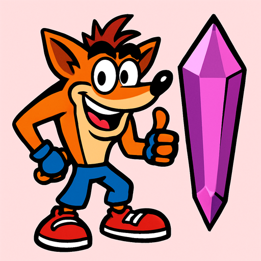 Crash bandicoot,crystal,purple,pink.
In-Game asset.  2d.  High contrast.  No shadows