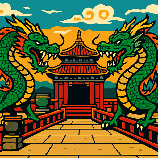 Çin temalı ejderhalı bir arka plan moral kombat benzeri resim olsun.
In-Game asset.  2d.  High contrast.  No shadows