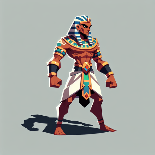An animated image of an aggressive egyptian warrior.
Single Game Texture. In-Game asset. 2d. Blank background. High contrast. No shadows.