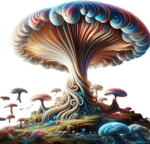 Standing proudly in the mystical, otherworldly terrain is the Enchanted Glowing Psychedelic Mushroom Obstacle, a breathtaking marvel that both enthralls and challenges those who encounter it. This colossal mushroom radiates a mesmerizing array of vivid, shifting colors, bathing its surroundings in a surreal, luminescent glow. The cap of the mushroom is adorned with intricate, swirling patterns that pulsate rhythmically, creating a hypnotic dance of light and shadow.

Its stalk, tall and sturdy, is covered in delicate, bioluminescent tendrils that sway gently, as if moved by an unseen breeze. These tendrils emit a soothing hum, resonating with an enchanting melody that captivates the senses. The air around the mushroom is filled with a faint, sweet fragrance, mingling with the soft, ethereal glow to create an atmosphere of wonder and magic.

As an obstacle, the Enchanted Glowing Psychedelic Mushroom presents a unique challenge: its radiant beauty is both a beacon and a barrier. Adventur.
Single Game Texture. In-Game asset. 2d. Blank background. High contrast. No shadows.