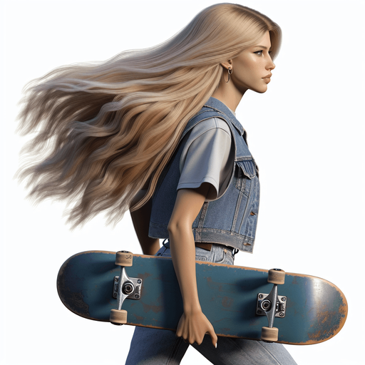 Photorealistic Avril Lavigne skateboarding, profile view.