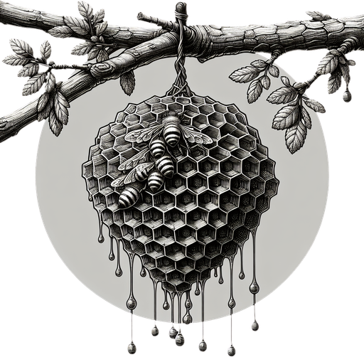 realistic honeycomb hanging from a tree.
In-Game asset. 2d. Blank background. High contrast. No shadows. No perspective.