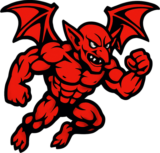 kırmızı kaslı uçan goblin.
In-Game asset.  2d.  High contrast.  No shadows