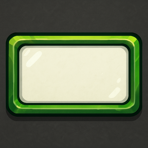 Rectangular button with size 200x100, green outline, white interior, with light details.
In-Game asset.  2d.  High contrast