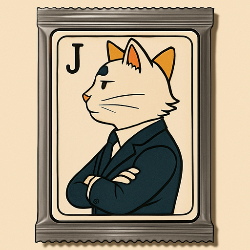 Change the graphic on the picture to be this cat, but like he’s a Jack on a playing card. He should still be wearing this suit. Seen from the side in the same position as it would look in a regular deck of cards. Have a J to mark the Jack but no suit.