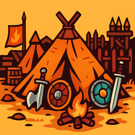 Savaşçı kampı.
In-Game asset.  2d.  High contrast.  No shadows