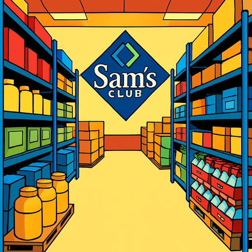 Los pasillos de sams club vistos desde dentro hacia el centro del establecimiento. 2d ANIMADO.
In-Game asset.  2d.  High contrast.  No shadows