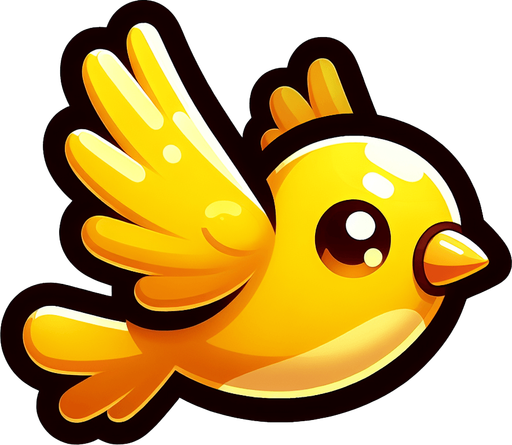 Yallow animated flying bird right side.
Single Game Texture. In-Game asset. 2d. Blank background. High contrast. No shadows.