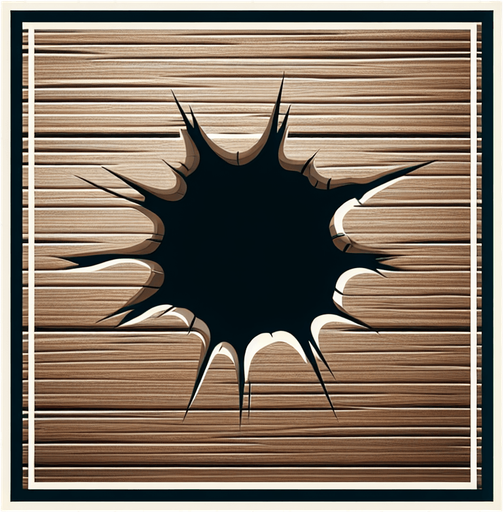 wood bullet hole.
Single Game Texture. In-Game asset. 2d. Blank background. High contrast. No shadows.