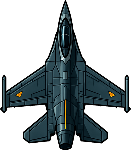 üstten görünümlü F 16 ile benzer ama daha gelişmiş gözüken savaş uçağı png resim.
In-Game asset.  2d.  High contrast.  No shadows