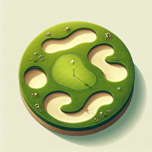 Terrain de golf avec un seul trou.
Single Game Texture. In-Game asset. 2d. Blank background. High contrast. No shadows.