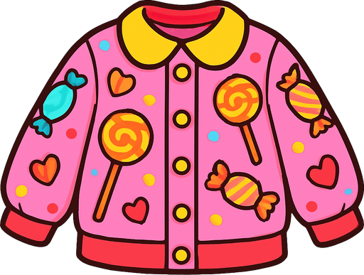 cute candy design jacket top view..
In-Game asset.  2d.  High contrast.  No shadows