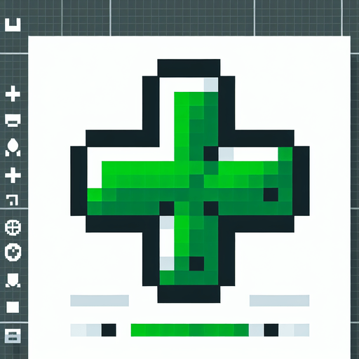a green cross, icon, pixel style.
Single Game Texture. In-Game asset. 2d. Blank background. High contrast. No shadows.