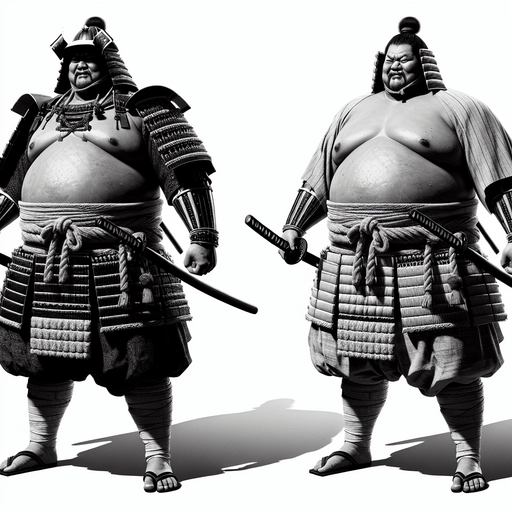 a samurai sumo big in size.
Single Game Texture. In-Game asset. 2d. Blank background. High contrast. No shadows.