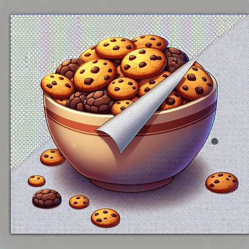 a bowl of cookies.
Single Game Texture. In-Game asset. 2d. Blank background. High contrast. No shadows.