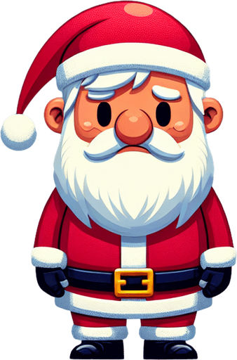 A game over screen for the game "Snowball Santa". Santa is very sad because all the presents has been stolen from ninja kids.
Single Game Texture. In-Game asset. 2d. Blank background. High contrast. No shadows.