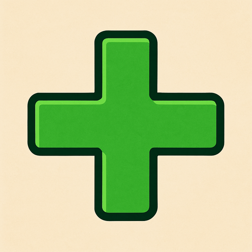 Simbolo de mas de color verde.
In-Game asset.  2d.  High contrast.  No shadows