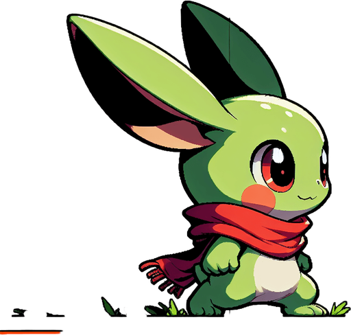 Profile view of a mischievous little green grinch with a red scarf, big ears but no tail. Walking in the right direction. no background . no floor. In-Game asset. 2d. Blank background. High contrast. No shadows.