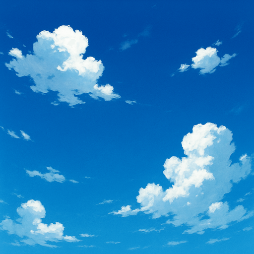 Blue sky with sparse clouds.
In-Game asset.  High contrast. Realistic anime style