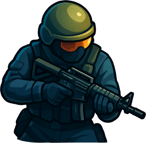 Modern App Store icon, high definition, square with rounded corners, for a game titled "Counter Strike: 2D Tactics" and with the description "A 2D top-down tactical shooter inspired by CS 2, featuring bomb defusal, team play, and round-based action for mobile.". No text on icon!