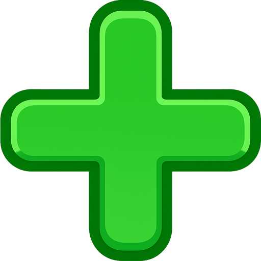 Un signo de más en verde.
In-Game asset.  2d.  High contrast.  No shadows