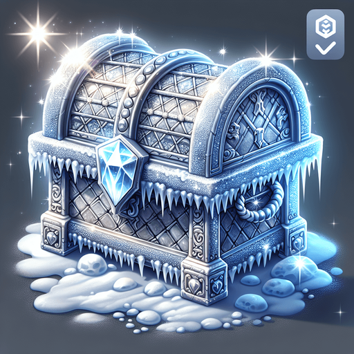 icy treasure chest

Single Game Texture. In-Game asset. 2d. Blank background. High contrast. No shadows.