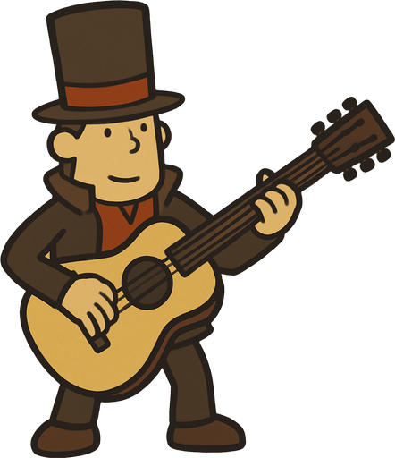 Gutair professor Layton game style.
In-Game asset.  2d.  High contrast.  No shadows