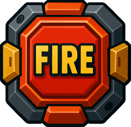 fire button for tank game controller. Fire button in mecha style.
In-Game asset.  2d.  High contrast.  No shadows