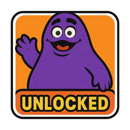 Grimace unlocked button.
In-Game asset.  2d.  High contrast.  No shadows