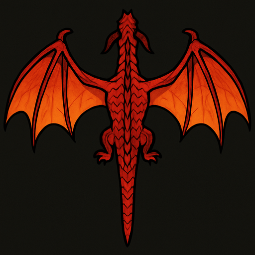 Üstten görünen 2D bir ejder sırt kısmı görünsün ve kuyruğu düz kanatları 75% açık olsun.
In-Game asset.  2d.  High contrast.  No shadows