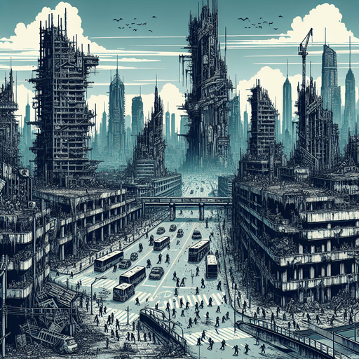 Город зомби апокалипсиса.
Single Game Texture. In-Game asset. 2d. Blank background. High contrast. No shadows.