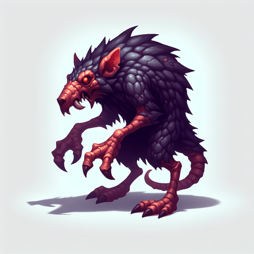 A good but dangerous rat. Warcraft 3 art..
Single Game Texture. In-Game asset. 2d. Blank background. High contrast. No shadows.