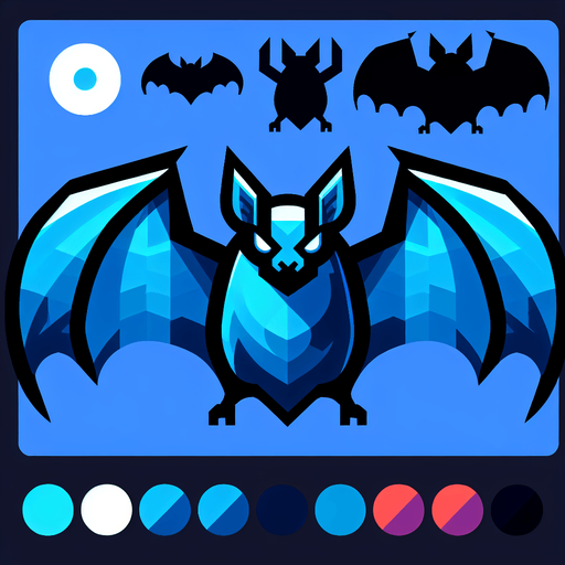 blue bat.
Single Game Texture. In-Game asset. 2d. Blank background. High contrast. No shadows.