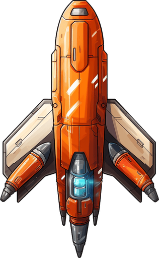 Single space torpedo flying upwards
Game Texture. In-Game asset. 2d. Pixelart. White background. Blank background. Low detail. High contrast.