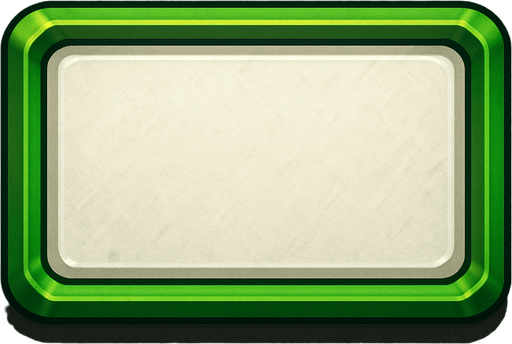 Rectangular button with size 200x100, green outline, white interior, with light details.
In-Game asset.  2d.  High contrast