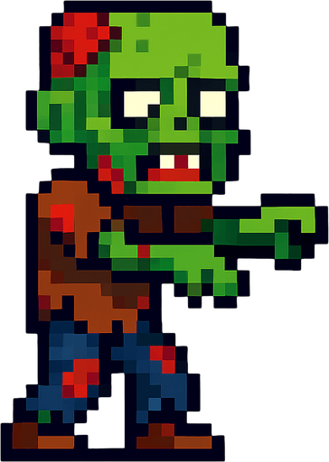 pixel zombie character.
In-Game asset.  2d.  High contrast.  No shadows
