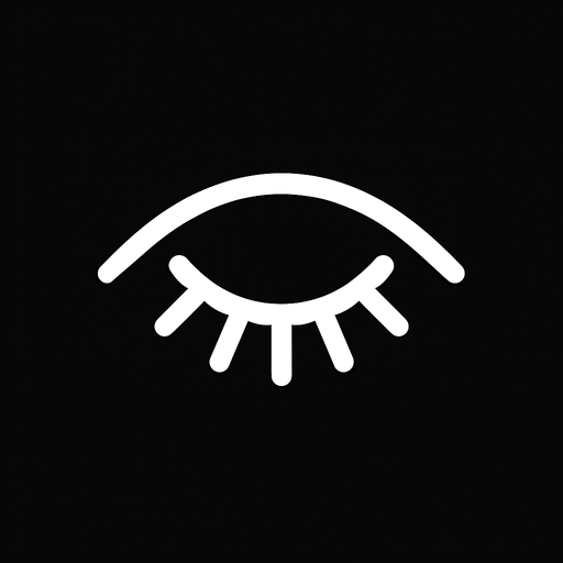 white eye closed minimalist icon.
In-Game asset.  2d.  High contrast.  No shadows