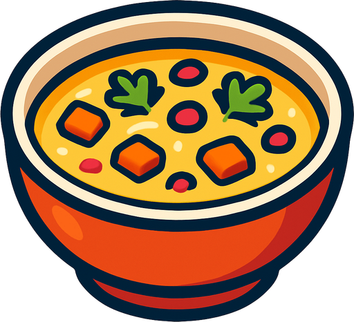Soupe.
In-Game asset.  2d.  High contrast.  No shadows