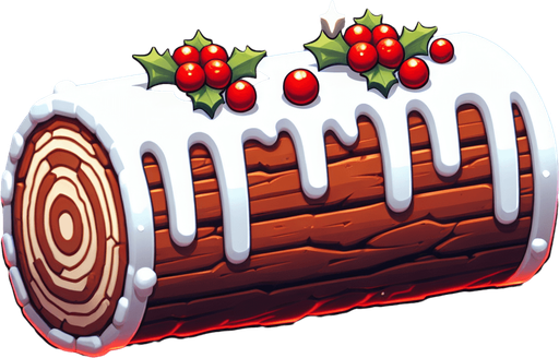 a christmas log cacke. plastic style. Single Game Texture. In-Game asset. 2d. Blank background. High contrast. No shadows.