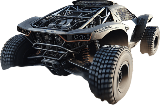 Photorealistic Cross-Country Dakar-Rally-Car from topback view.