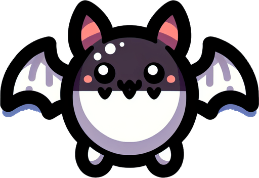 A cartoon style bat.
Single Game Texture. In-Game asset. 2d. Blank background. High contrast. No shadows.