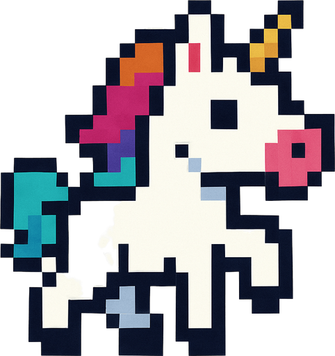 Unicorn pixel.
In-Game asset.  2d.  High contrast.  No shadows
