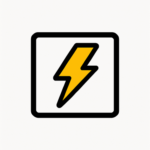 top-down view, simple minimal white square icon, centered electric bolt symbol inside, clear sharp lines, no background, clean style, for game UI button, 30x30 px, yellow black.
In-Game asset.  2d.  High contrast.  No shadows