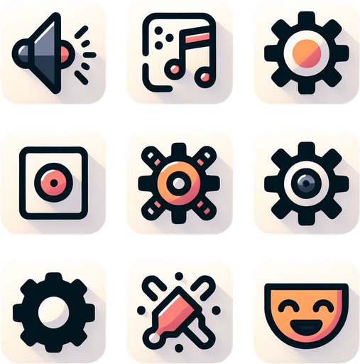 Collection of high definition modern rounded squares buttons.
icons : speaker; confettis;  settings (cog), smilling theater mask
Simple backgrounds. 
Few colours.