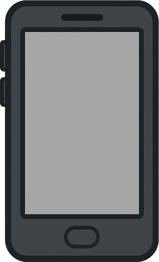 2d phone for mobile games. modern phone. looks good but phone is one color, phone's screen one color. Let it be completely 2-dimensional and not look like 3-dimensional. There should be a mute button and small volume up and down and hang up buttons on the sides of the phone..
In-Game asset.  2d.  High contrast.  No shadows - Fill the entire screen with a light gray color. - The outer cover color of the phone should be dark gray.