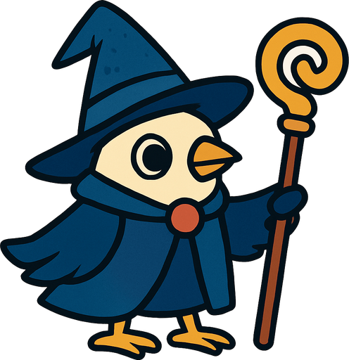 2d bird wizard.
In-Game asset.  2d.  High contrast.  No shadows