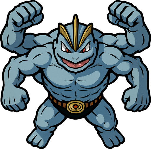 Machamp, visto desde arriba, bien detallado.
In-Game asset.  2d.  High contrast.  No shadows