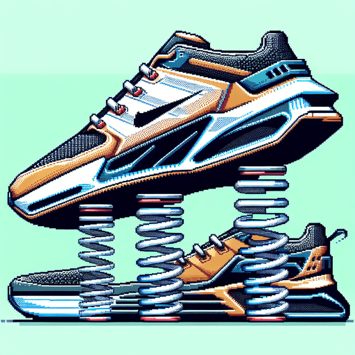 Basquettes à ressort futuriste.
vue de profile. Retro gaming style