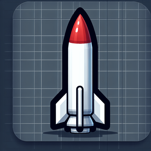 a While missile, with a red top that is pointing downwards.
Single Game Texture. In-Game asset. 2d. Blank background. High contrast. No shadows.