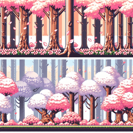 high definition super nintendo background of a japanese sakura tree forest 
Single Game Texture.  In-Game asset.  2d.  Blank background.  High contrast.  No shadows